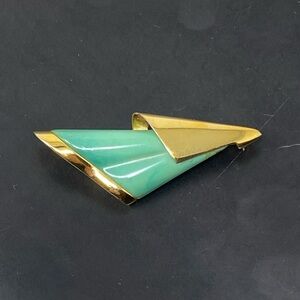 Givenchy Vintage Brooch Pin Green Stone Gold Setting 1979 New York Paris